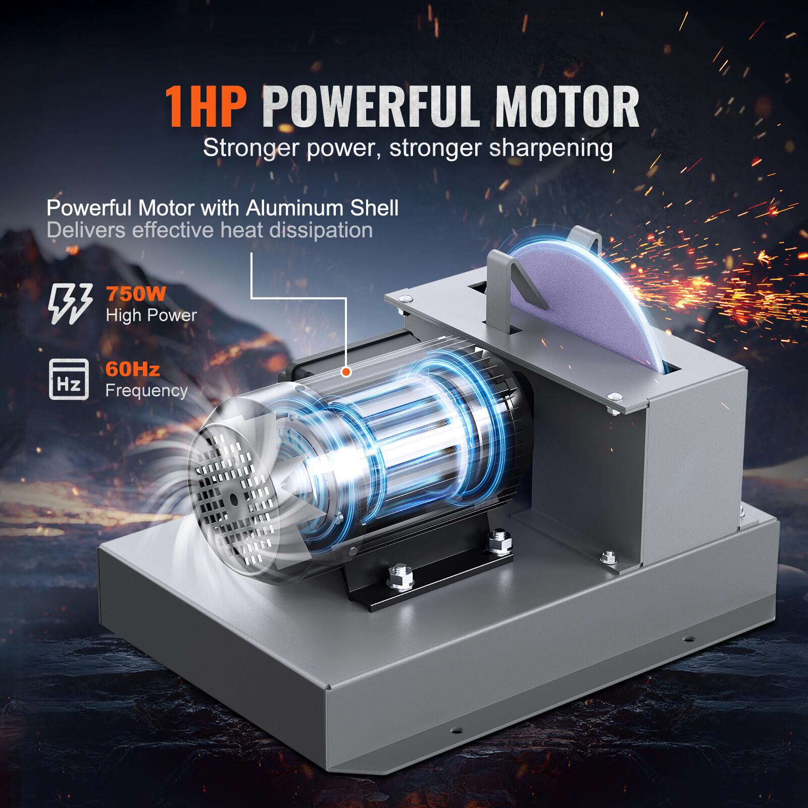 Lawn Mower Blade Sharpener 1HP 750W with 9-inch Ceramic Grinding Wheel