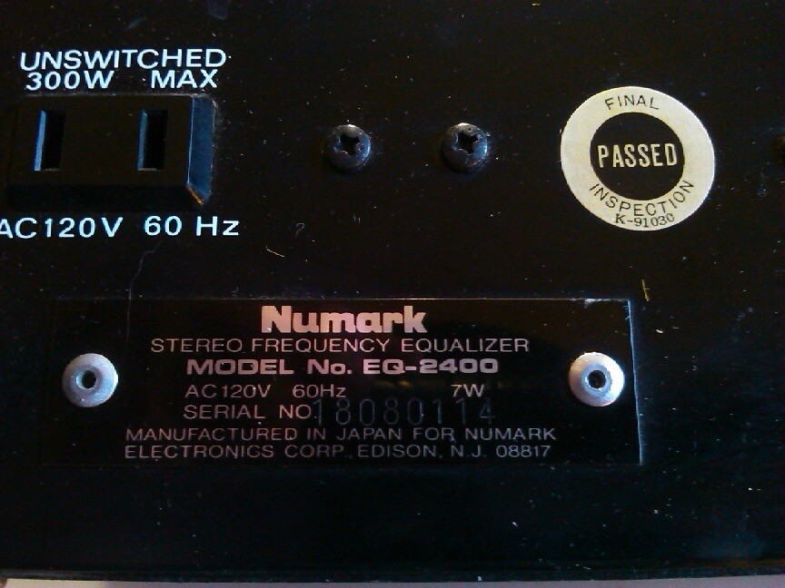 NUMARK STEREO FREQUENCY EQUALIZER MODEL EQ 2400
