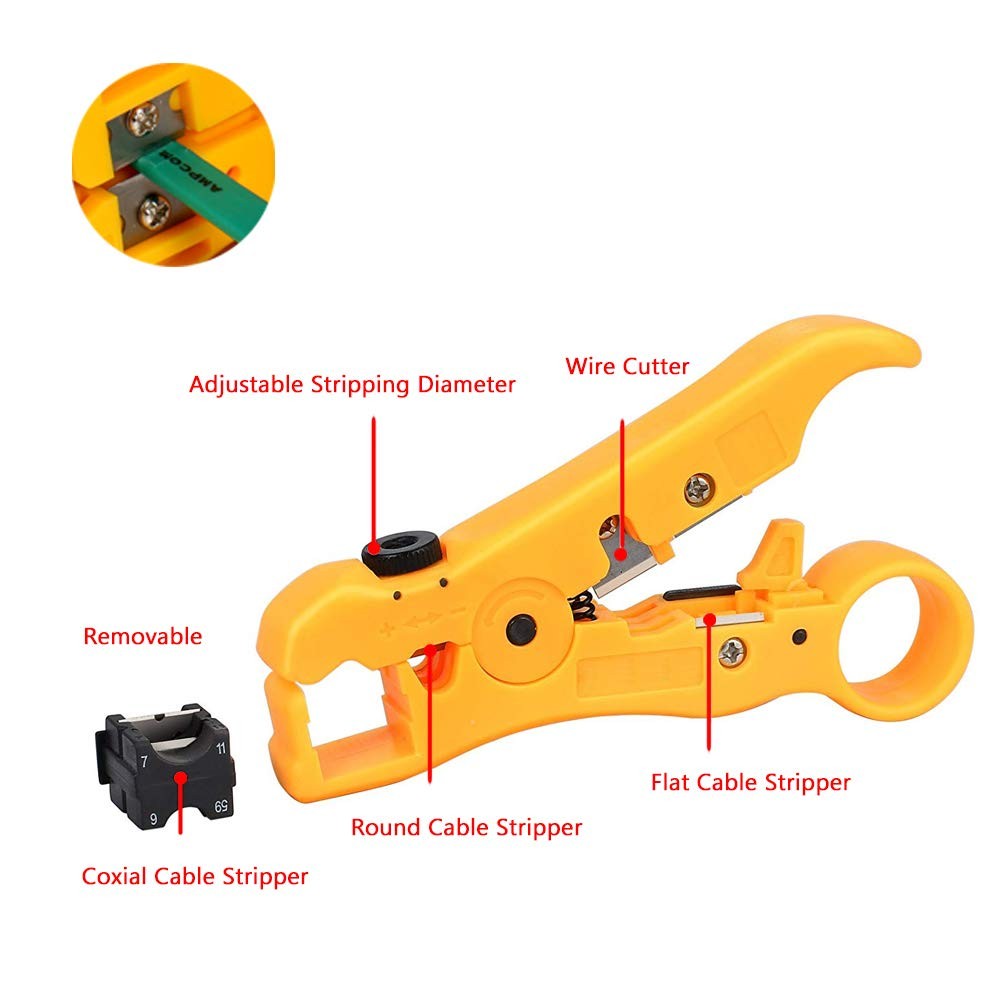 Universal Coaxial Cable Stripper Cutter Stripping Tool for Flat/Round Yellow