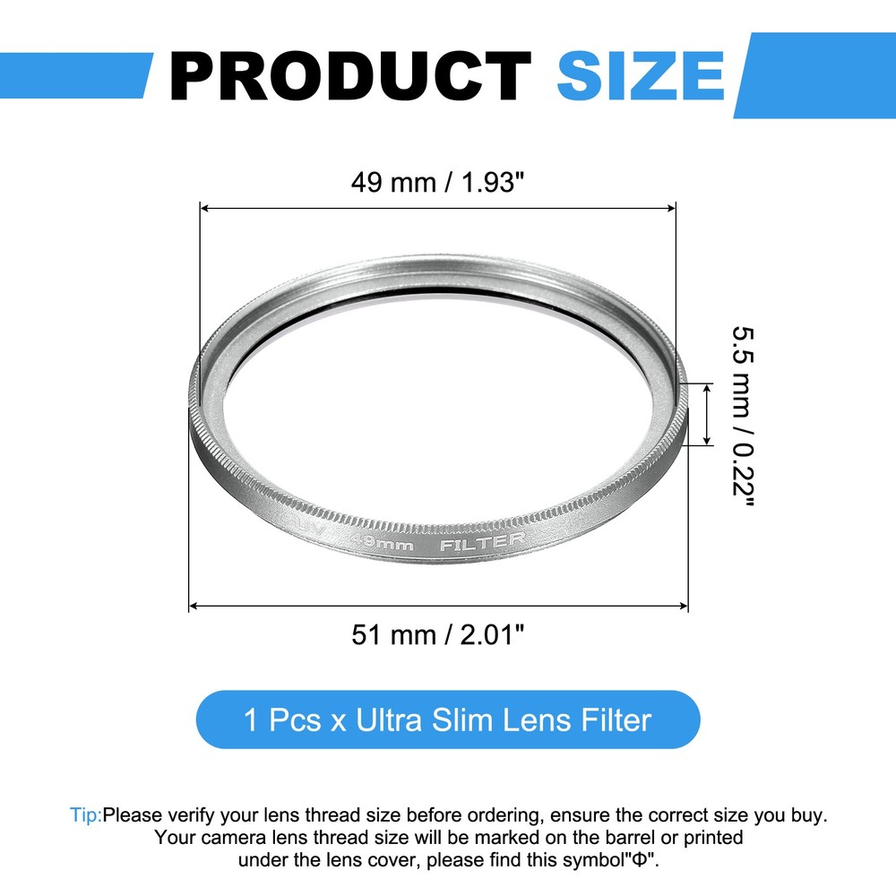 49mm Ultra Slim Lens Filter Multi Coating Camera Len Filter, Silver