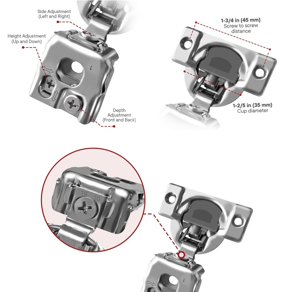 Berta 1" Overlay Soft Closing Face Frame Cabinet Door Hinges (40 Pack)