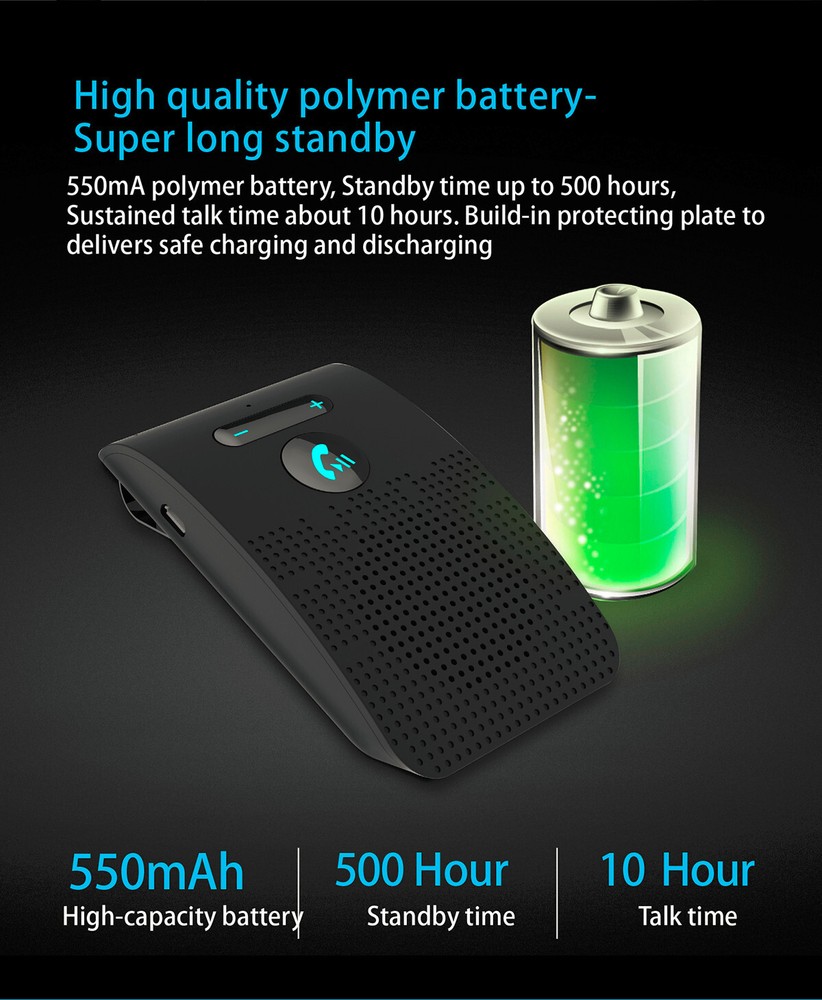 Bluetooth Hands Free Car Kit Speakerphone Sun Visor Wireless Speaker Phone Black