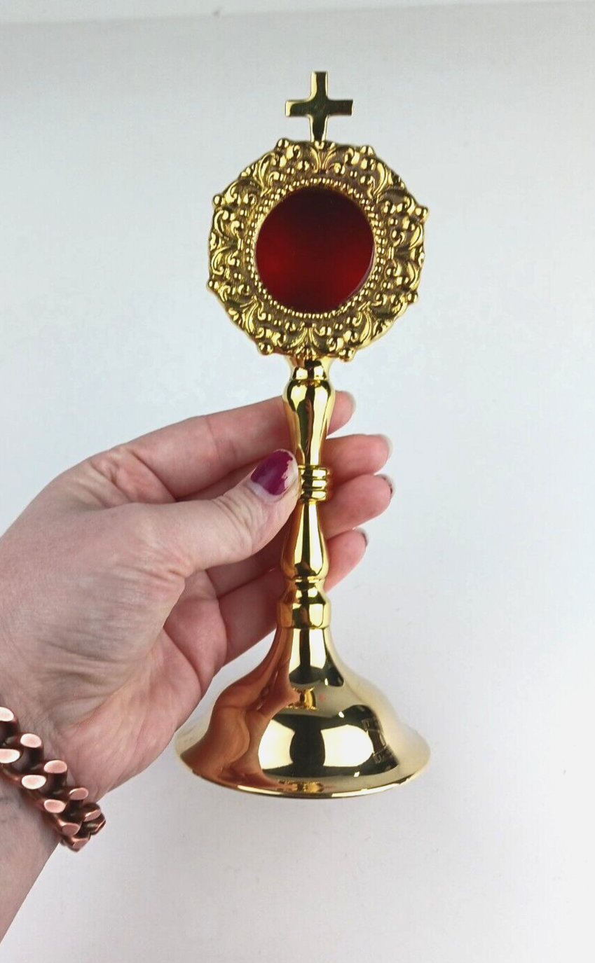 High Polished Brass Personal Reliquary for Catholic Church or Home Use 8 Inch
