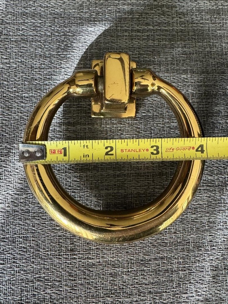 Heavy Solid Brass Door Knocker with Strike Plate, 4" Round