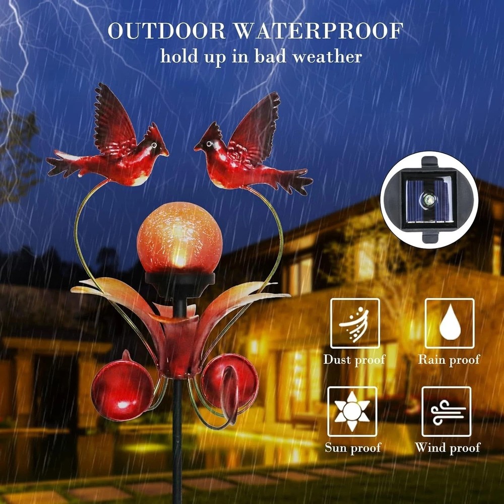 Cardinal Solar Lights Garden Decor - Waterproof Stake