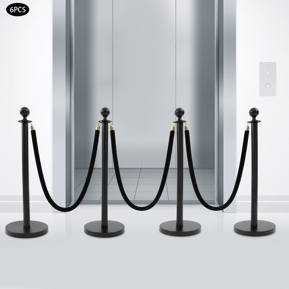 6Pcs Black Stanchion Posts Queue StanchionPole Ropes Crowd Control Barrier