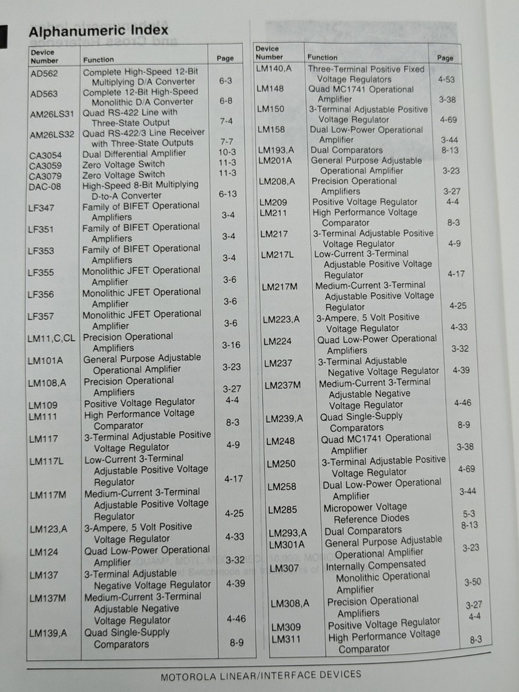 1983 Motorola Linear and Interface Integrated Circuits Book, Very Clean, DL128