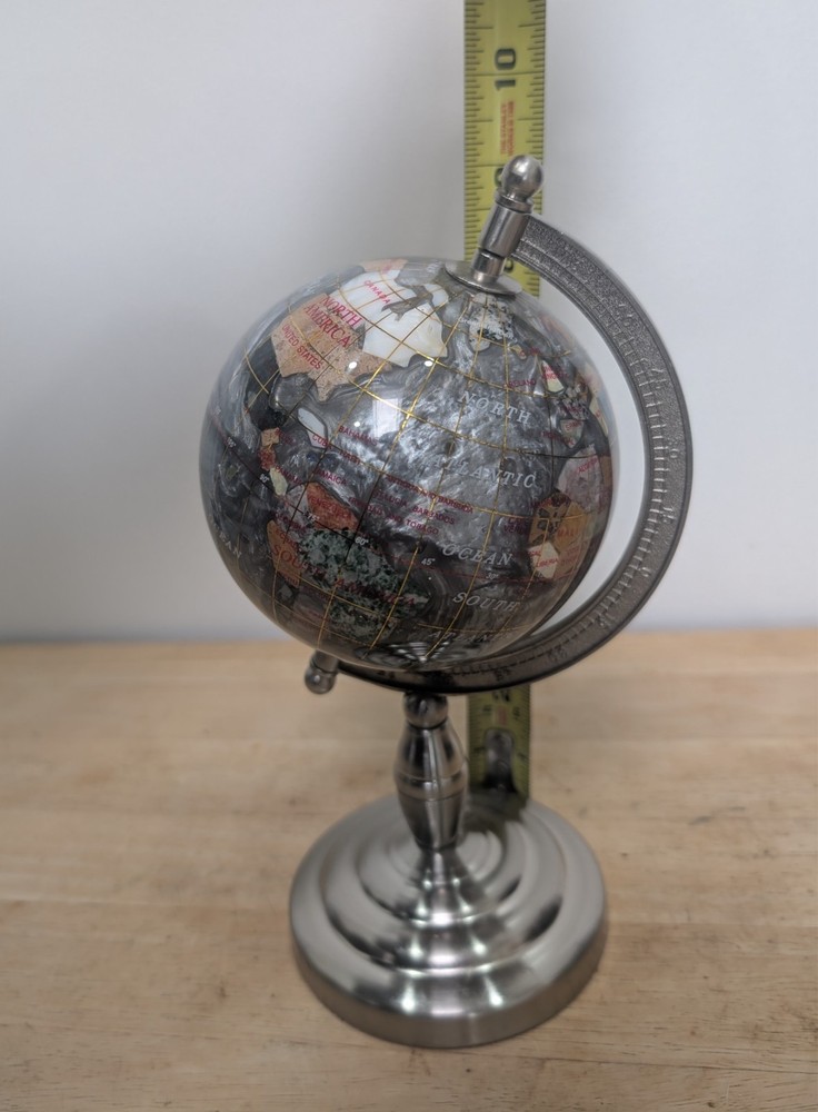 9" Silver Semi Precious Stone Globe