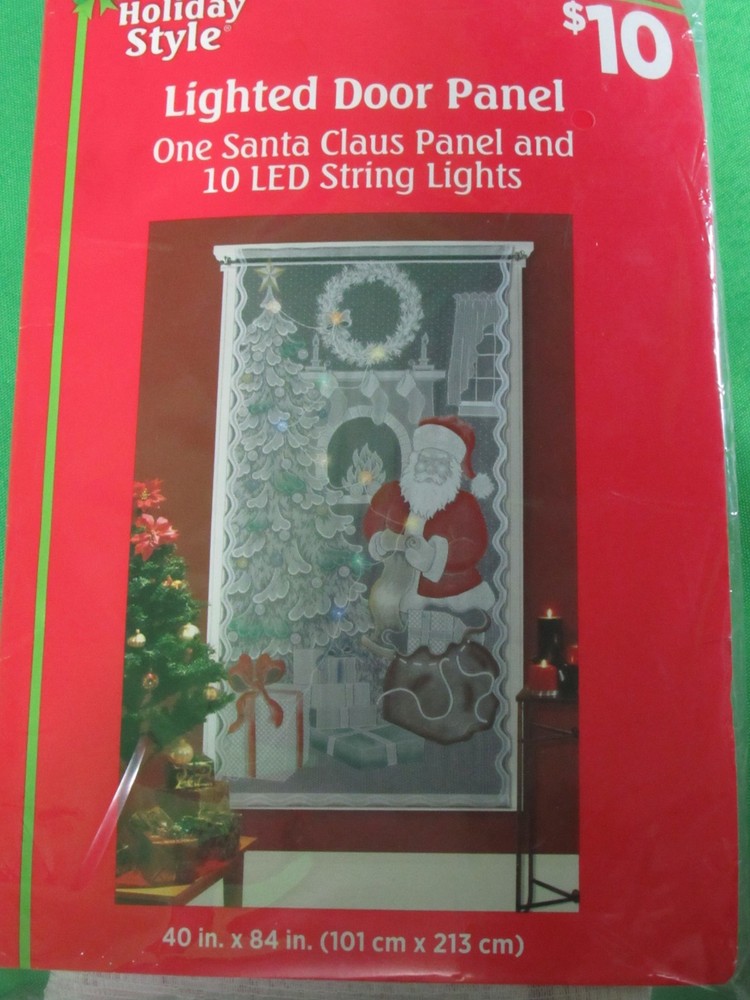 Lighted Door Panel One Santa Clause Panel and 10 LED String Lights Holiday Style