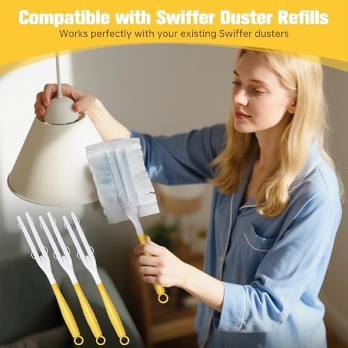 Replacement Dust Handle Sticks for Swiffer Duster Mop - 4 Pack, Yellow & White