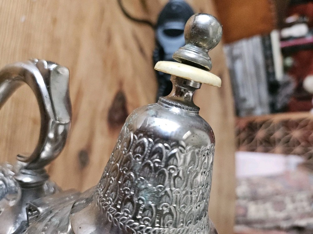 Antique Middle Eastern Moroccan Silver Plated Tea Coffee Pot Signed