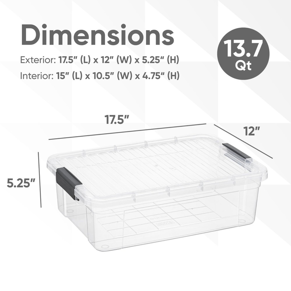 Superio Clear Storage Box with Lid, 13.7 Quart Plastic Quart,