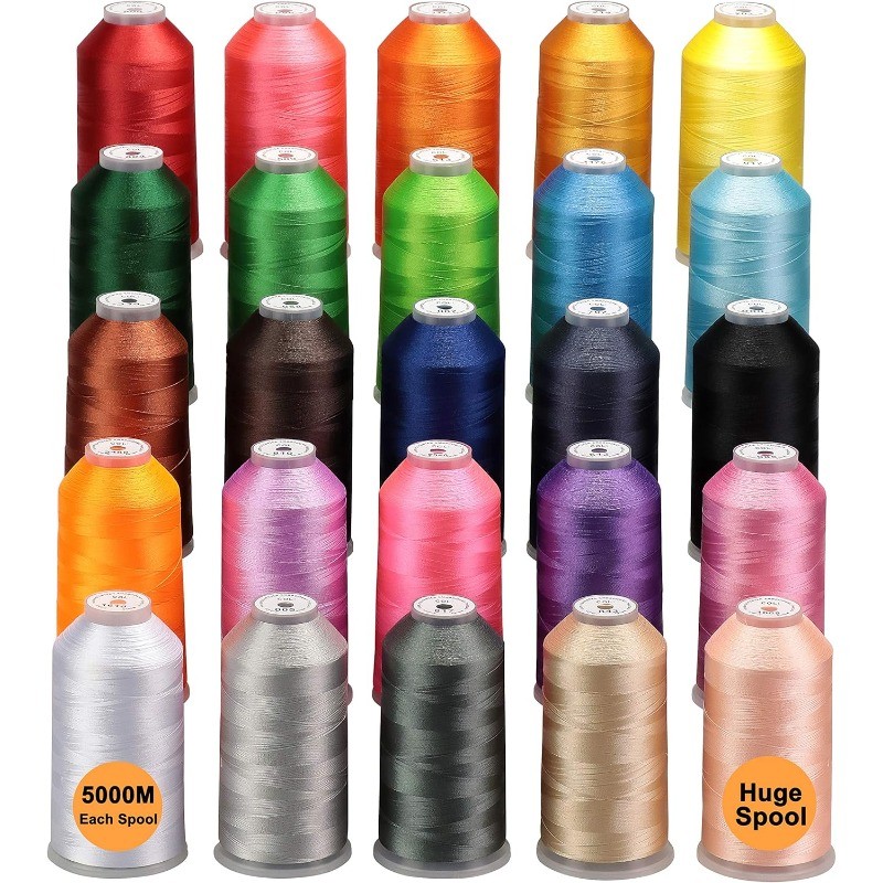 25 Basic Colors of Huge Spool 5000M Polyester Embroidery Machine Thread