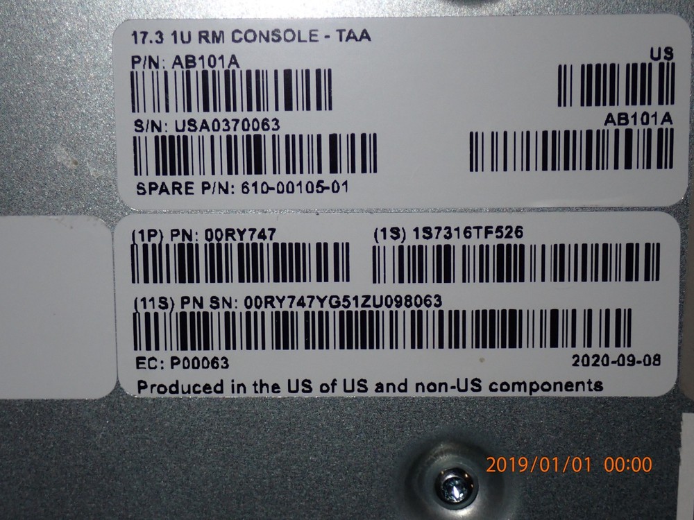 IBM 00RY747 1U 17.3" LCD Video Graphics Array USB KEYBD KVM CONSOLE DISPLAY