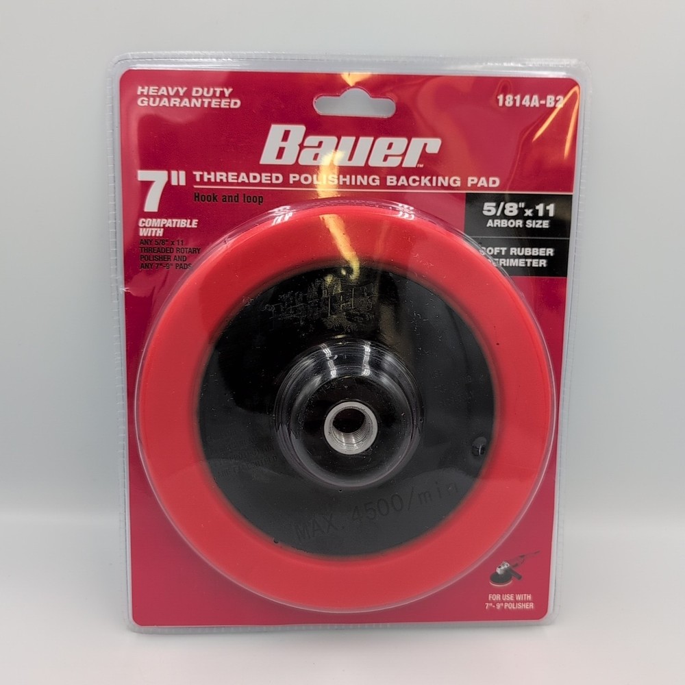 Bauer 7" Threaded Polishing Backing Pad - Hook & Loop Rubber 5/8"-11" Arbor