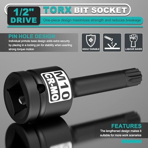 1/2" Drive M10 XZN Bit Socket, Triple Square Spline Bit Socket, 1/2" M10 Deep