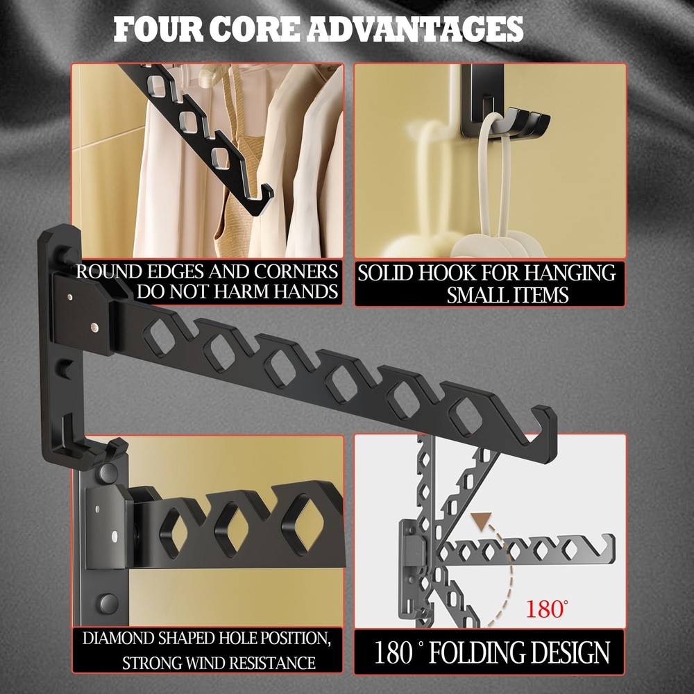 Retractable Wall-Mounted Coat Hanger Rack - 2 Pack, 8 Hooks, Space Saver
