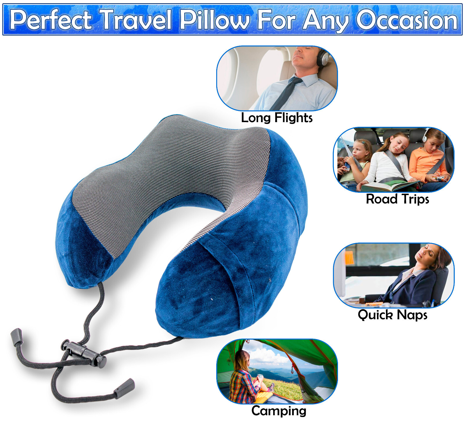 Memory Foam Travel Pillow Orthopedic Head Neck Pain Relief 360 Neck Pillow