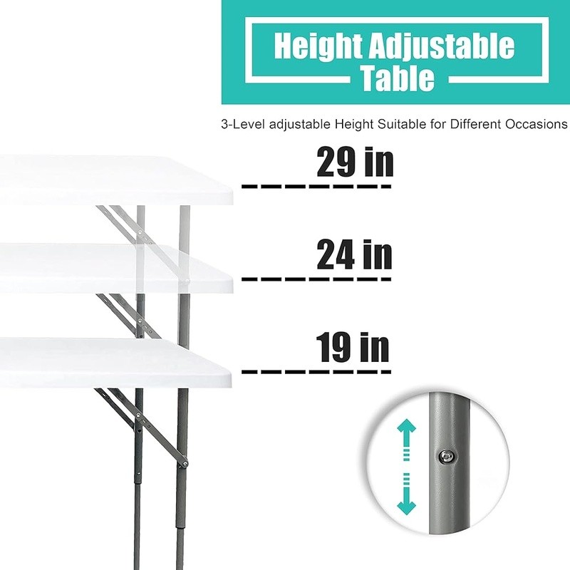 Adjustable Folding Table 4ft Lightweight Sturdy Indoor Outdoor Multi-Purpose Use