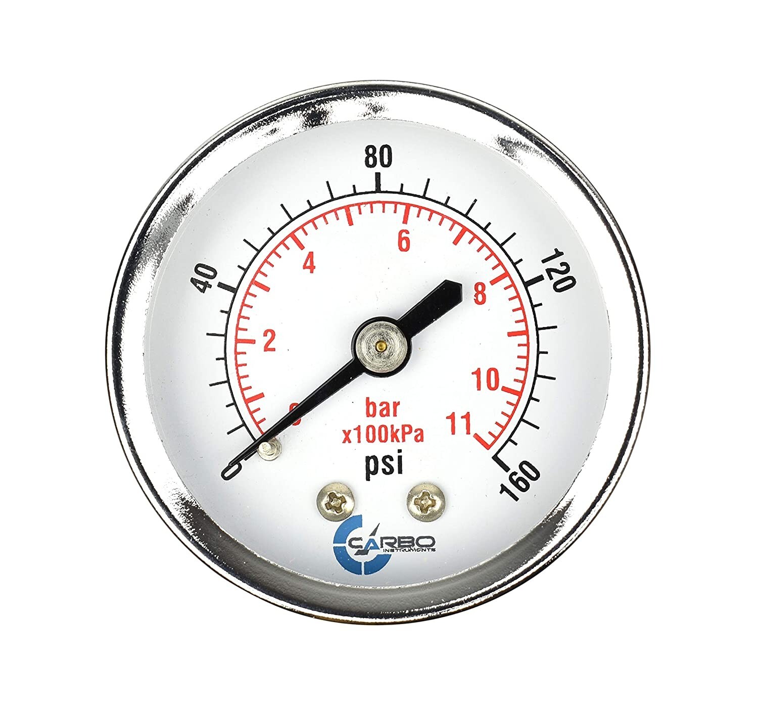 2" Pressure Gauge - Chrome Plated Steel Case, 1/4"NPT, Back Mnt. 160 PSI
