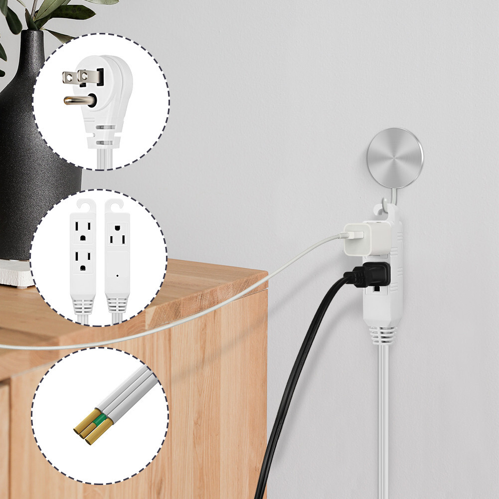 DEWENWILS 2 Pack 3 ft Extension Cord with Flat Plug 3 Grounded Outlets 16/3 Awg