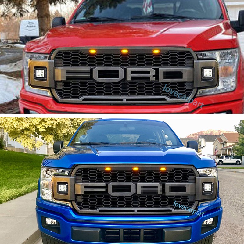 For Ford F150 Grill 2018 2019 2020 Raptor Style Front Grille W/LED Matte Black