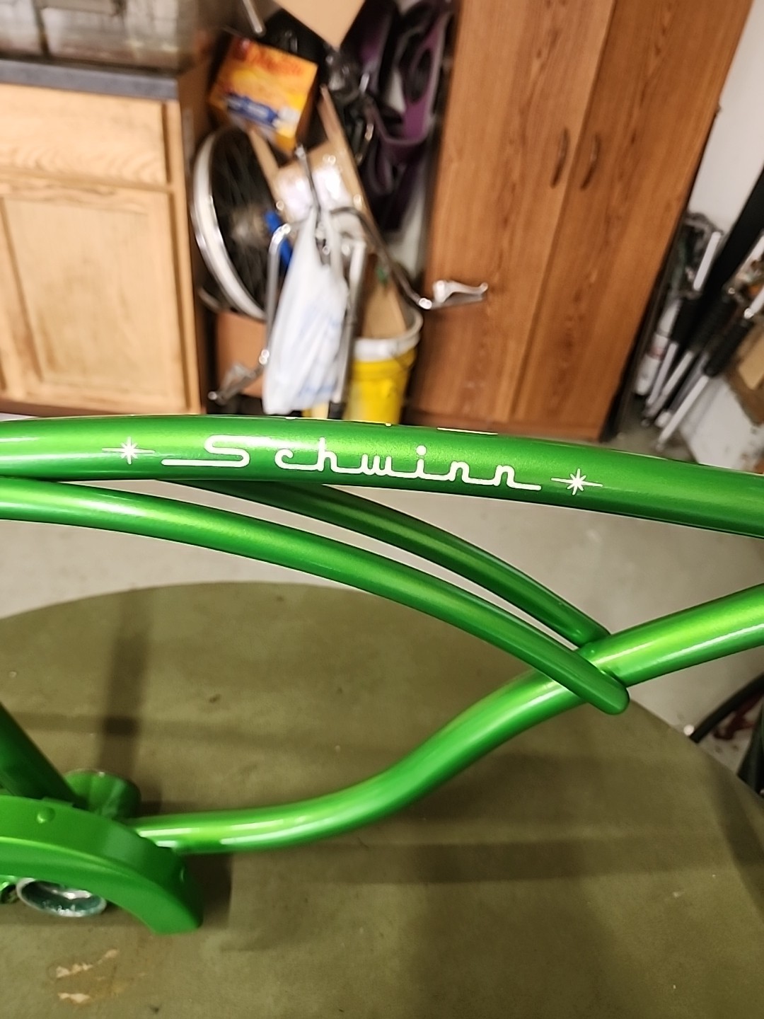 1966 SCHWINN STINGRAY LIME GREEN FRAME FORK + CHAINGUARD NICE SHAPE REPAINT L$$K
