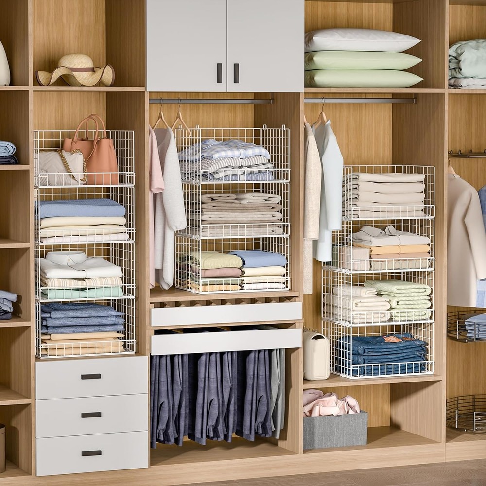 4-Tier Stackable Closet Organizer Storage Basket Foldable Closet Shelf