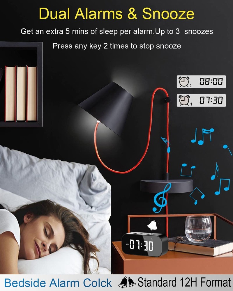 AFK Alarm Clock for Bedroom/Office,Digital Clock with Bluetooth Speaker,Small...