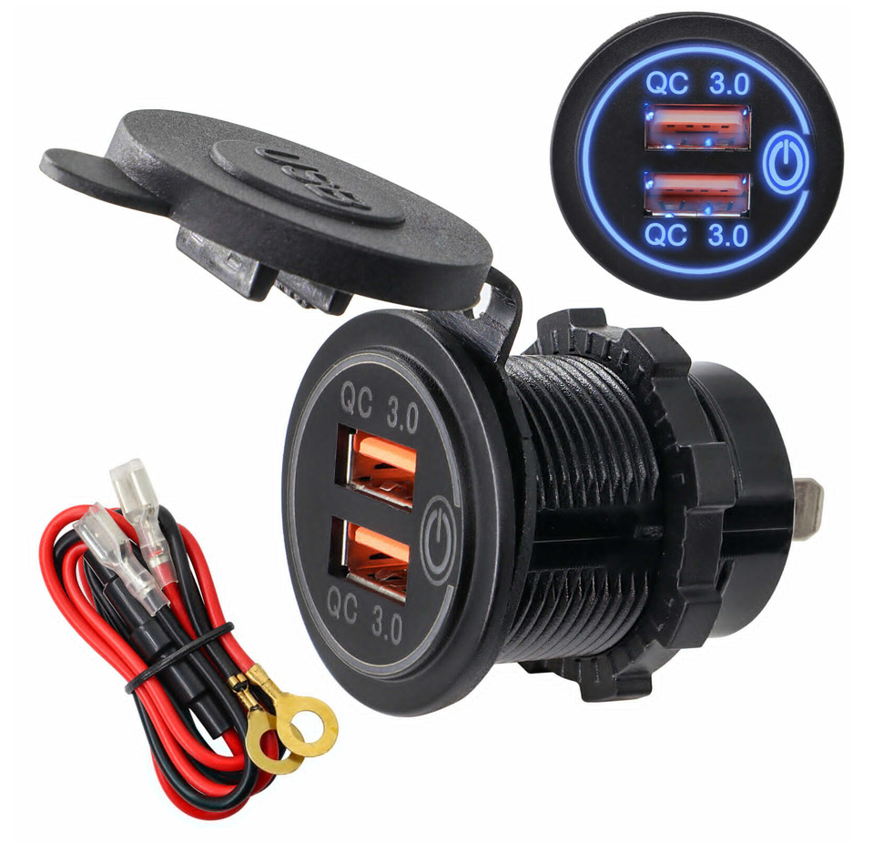 2PCS Car USB Outlet 12V Charger Socket 36W Dual QC3.0 USB Power Socket +Switch