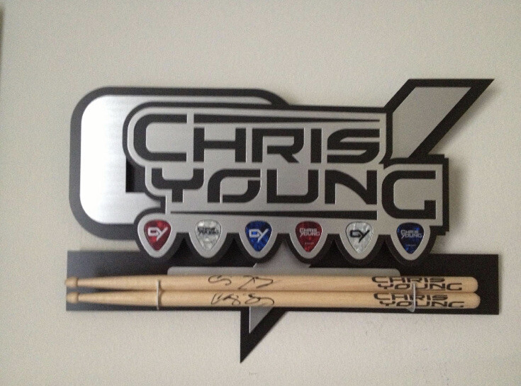Chris Young CUSTOM 3D guitar pick/drumstick display