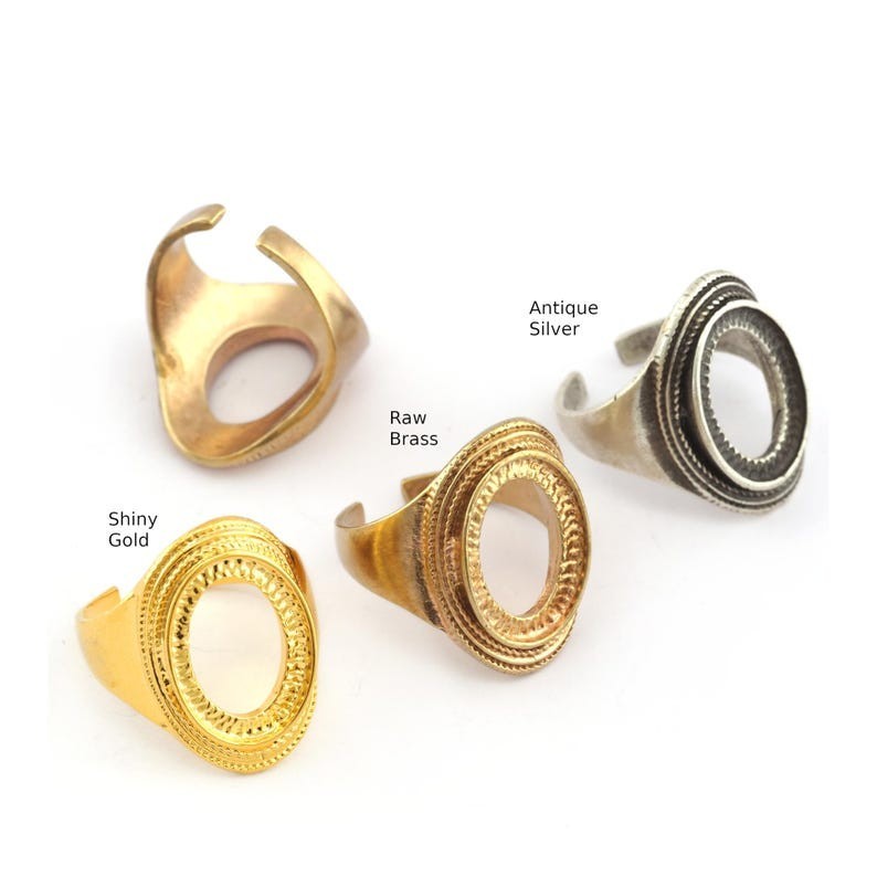 Ring Adjustable Ring Bezel - Raw brass - Antique Silver - Shiny Gold Plated 2826