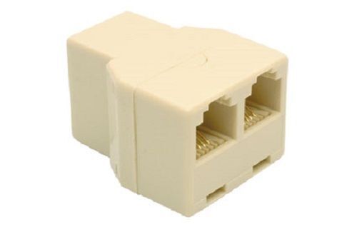 RJ11 Phone Line Y-Splitter (3 Sockets), Ivory, 6P4C Modular Coupler