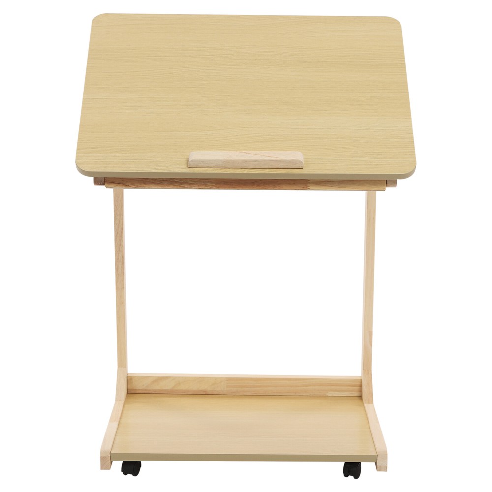 2 Tier C Shaped Table With 4 Wheels Couch Table End Table For Drink & Snack US