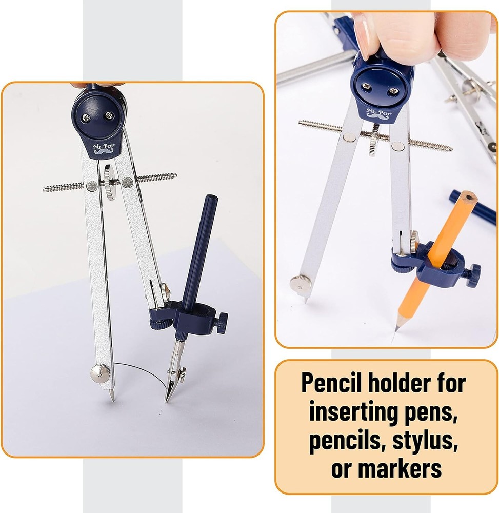 Professional Geometry Compass Set - 7-Piece Precision Tool Kit in Shatterproo...
