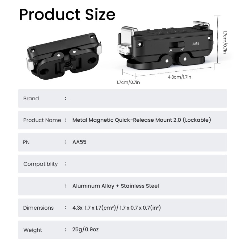 Quick Release Metal Mount For Action Camera With Lock Button And