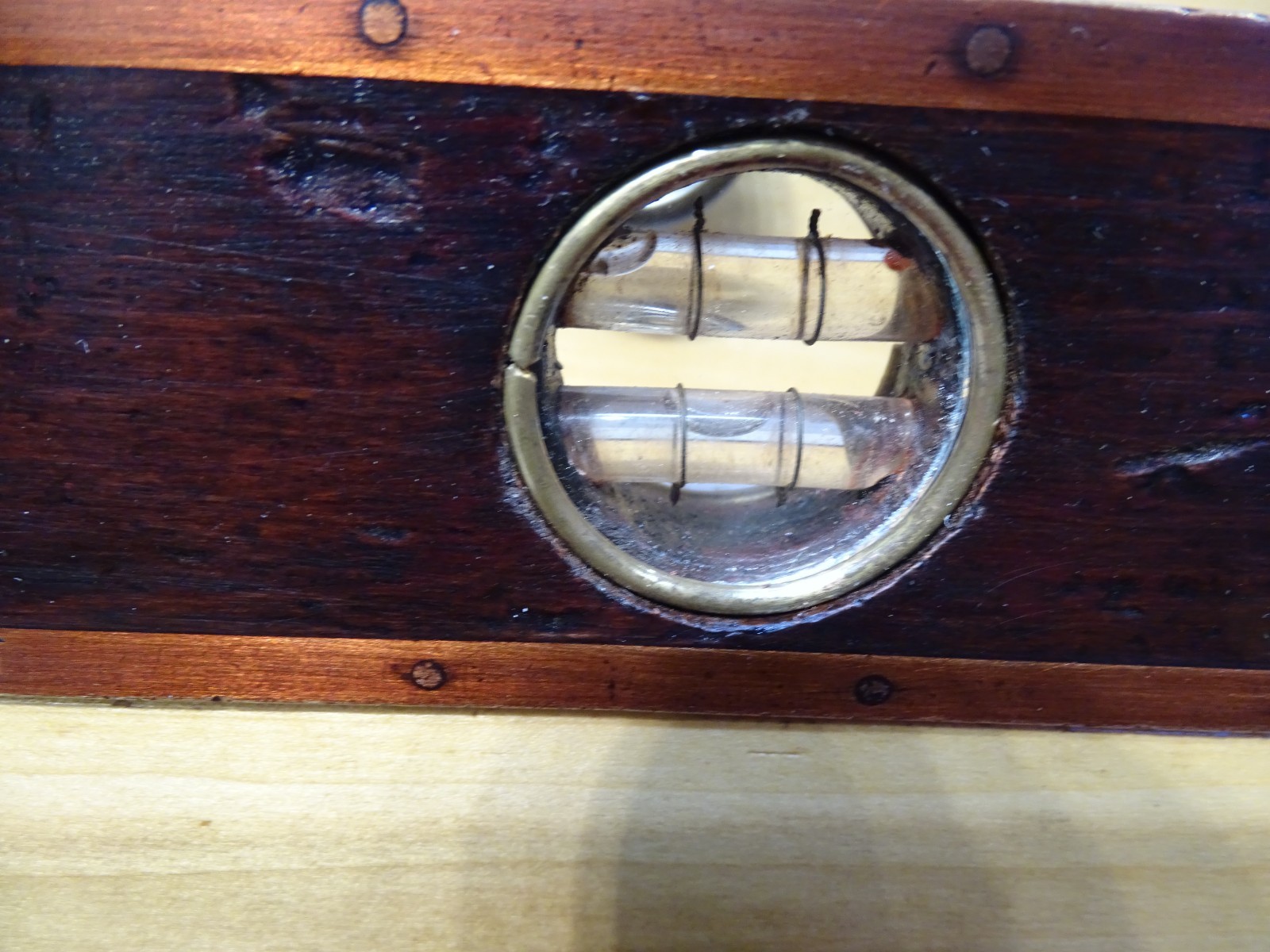 Antique User Made Brass Bound Double Plumb and Level Glass Vial Windows- WOW!!