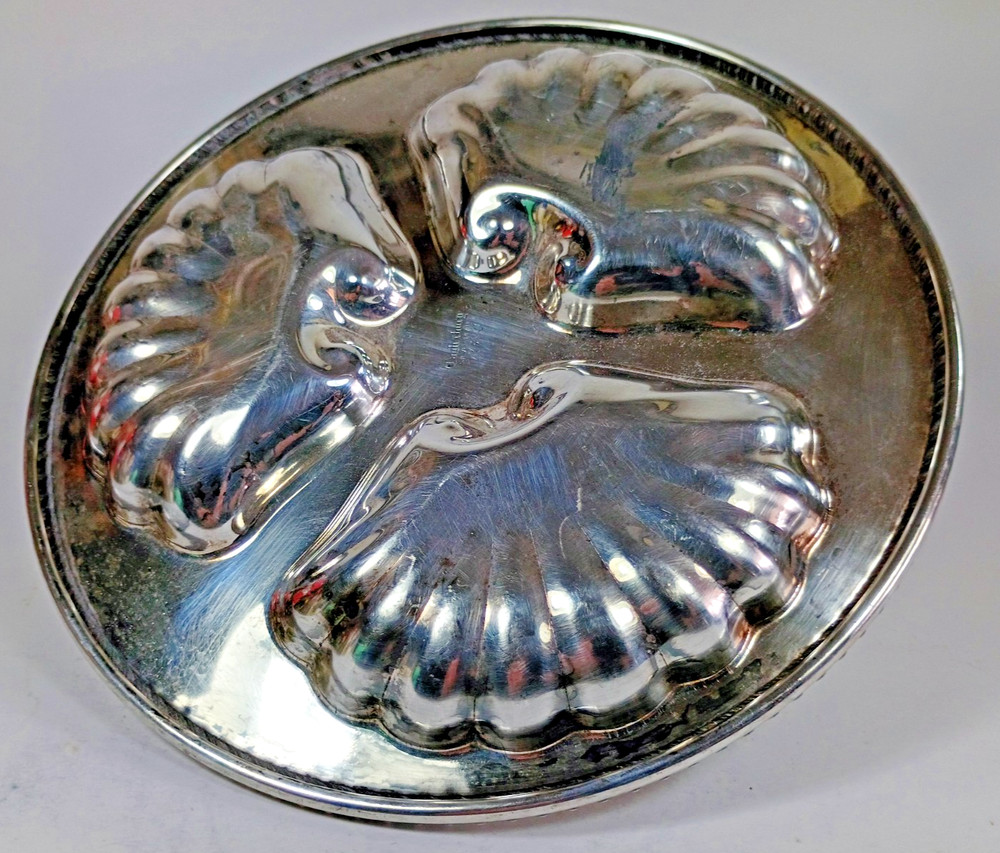 Vintage Canterbury Silverplate Tray Dolphin Motif Handle Three Sections 8 3/4"