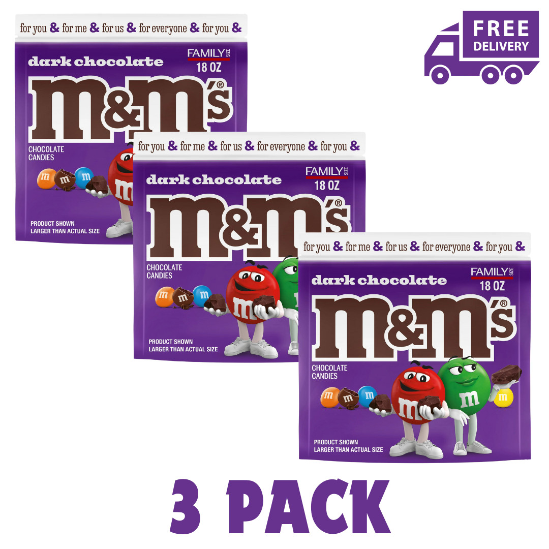 (3 Pack) New M&M's 50 Sealed Dark Chocolate Candy - 18 oz Bag Free shipping!!!