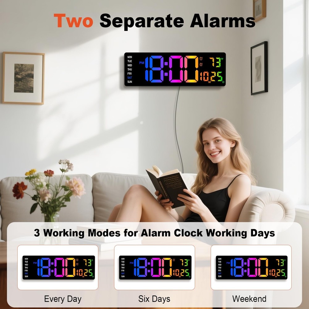 16 Inch Large Digital Wall Clock, Large LED Display Digital Wall Clock with T...