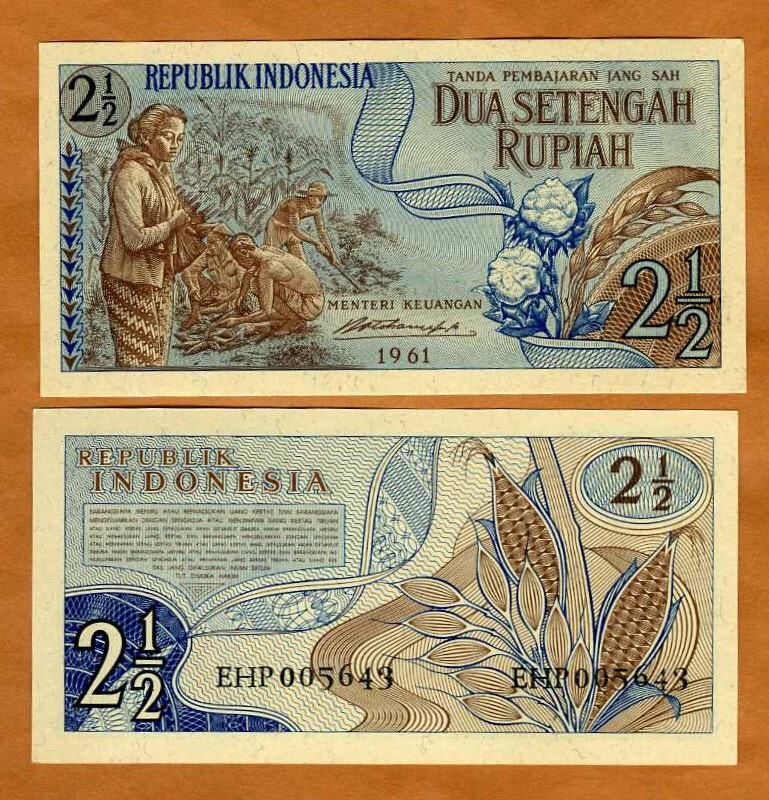 Indonesia, 2 1/2 Rupiah, 1961, P-79, UNC