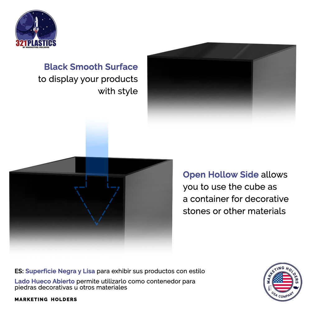 Acrylic Display Riser Glossy Black Box Merchandise Bin or Product Platform