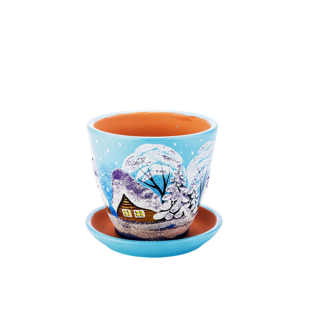 Winter Landscape 13.5-Ounce Ceramic Cachepot with Stand, Decorative Cachepot