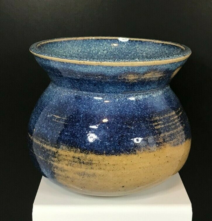 Art Studio Pottery Decorative Blue Vase Pot - Handmade & Signed Kar Thanta