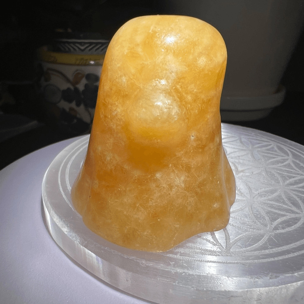 Yellow Calcite Crystal Ghost Carving