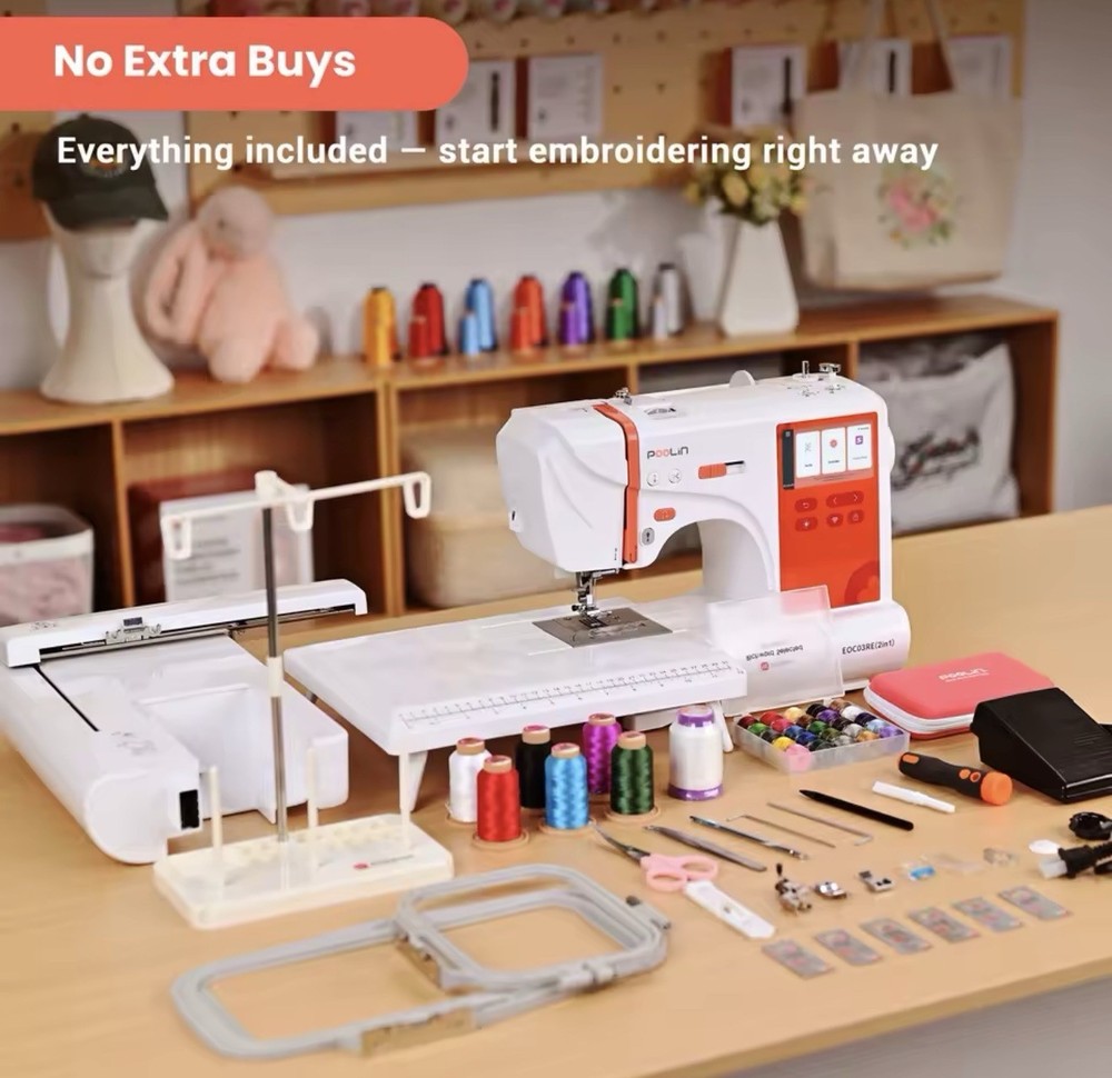 POOLIN EOC03RE(2in1) Sewing and Embroidery Machine Computerized With SOFTWARE.