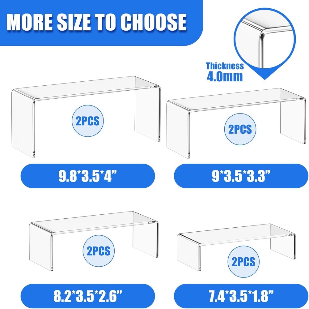 Albumgit Acrylic Display Risers, 8 Pieces Clear Rectangular Tabletop Display Sta