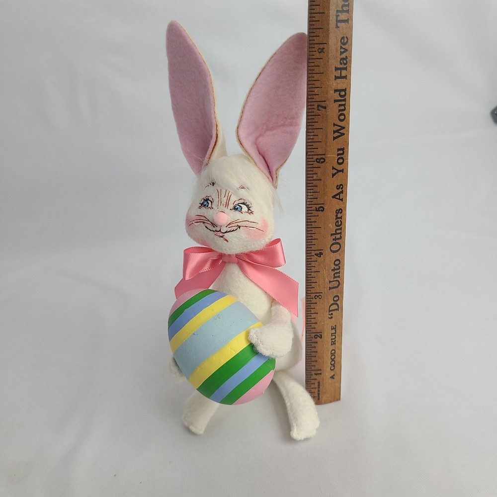 Annalee Doll 2004 Easter Bunny Holding Striped Egg 6" Pink Cotton Tail Spring