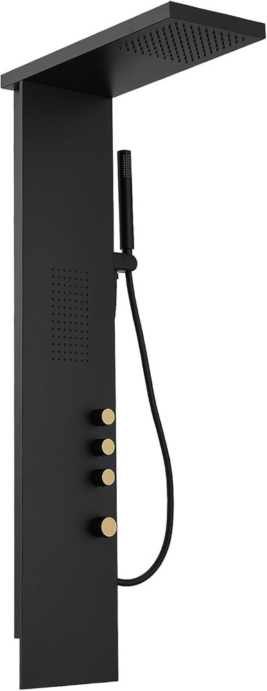 Black Stainless Steel Shower Panel with Rainfall, Jets & Handheld 3-Functions