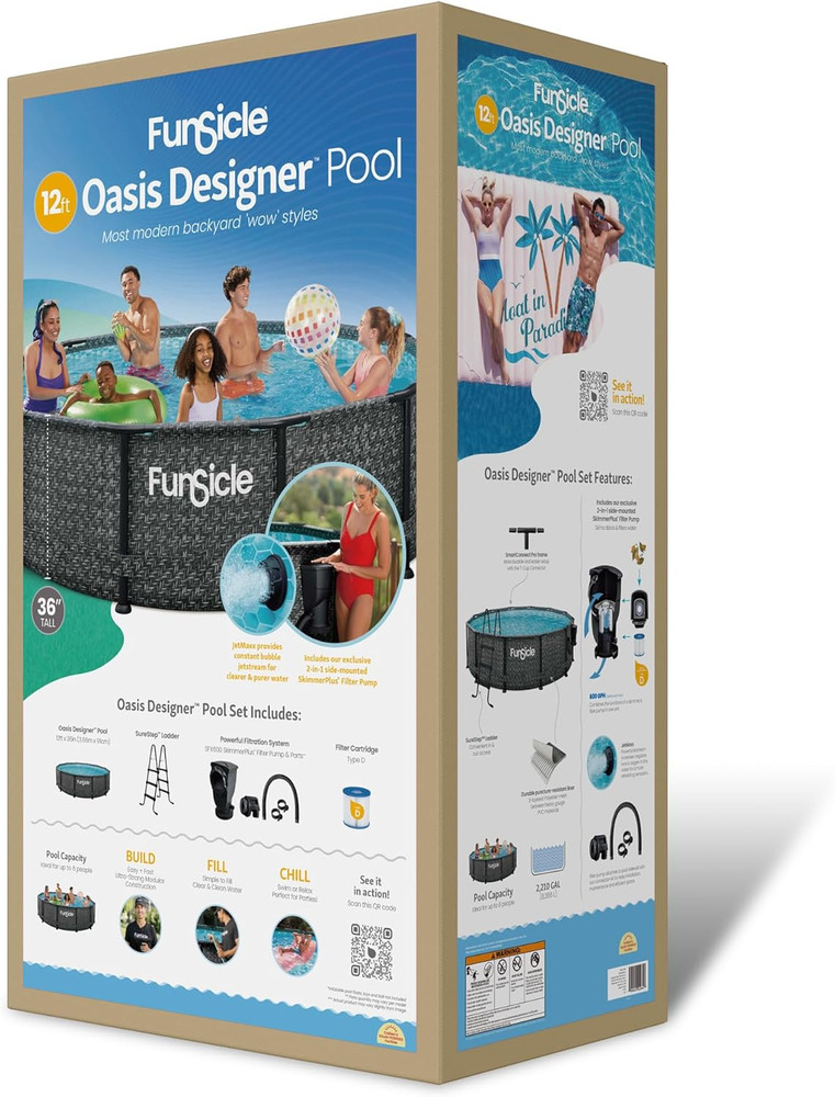 Oasis 12' Round Above Ground Pool Set with Pump & Ladder - Easy Setup!